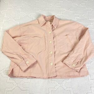Faherty Stretch Terry Overshirt Peach Whip Pink Sz M Jacket Crop Boxy Minimalist